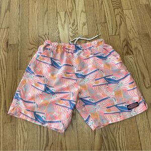 Vineyard Vines Men Swim Pink Blue plane Patterned swim trunk shorts size small